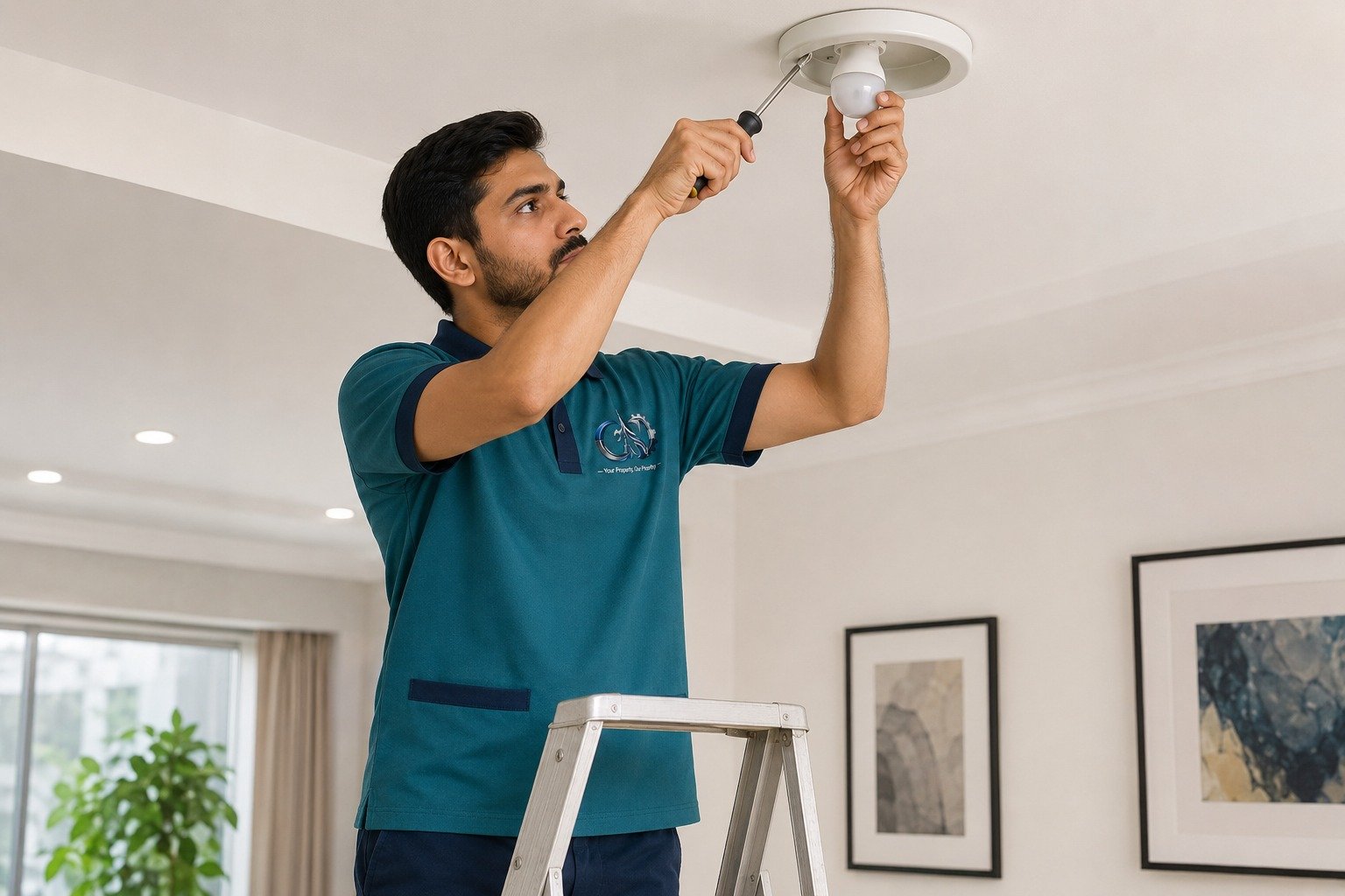 AC technician servicing unit